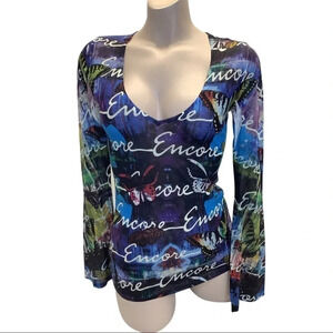Encore Size Small Butterfly Print Flowy Sleeves. Made in USA
